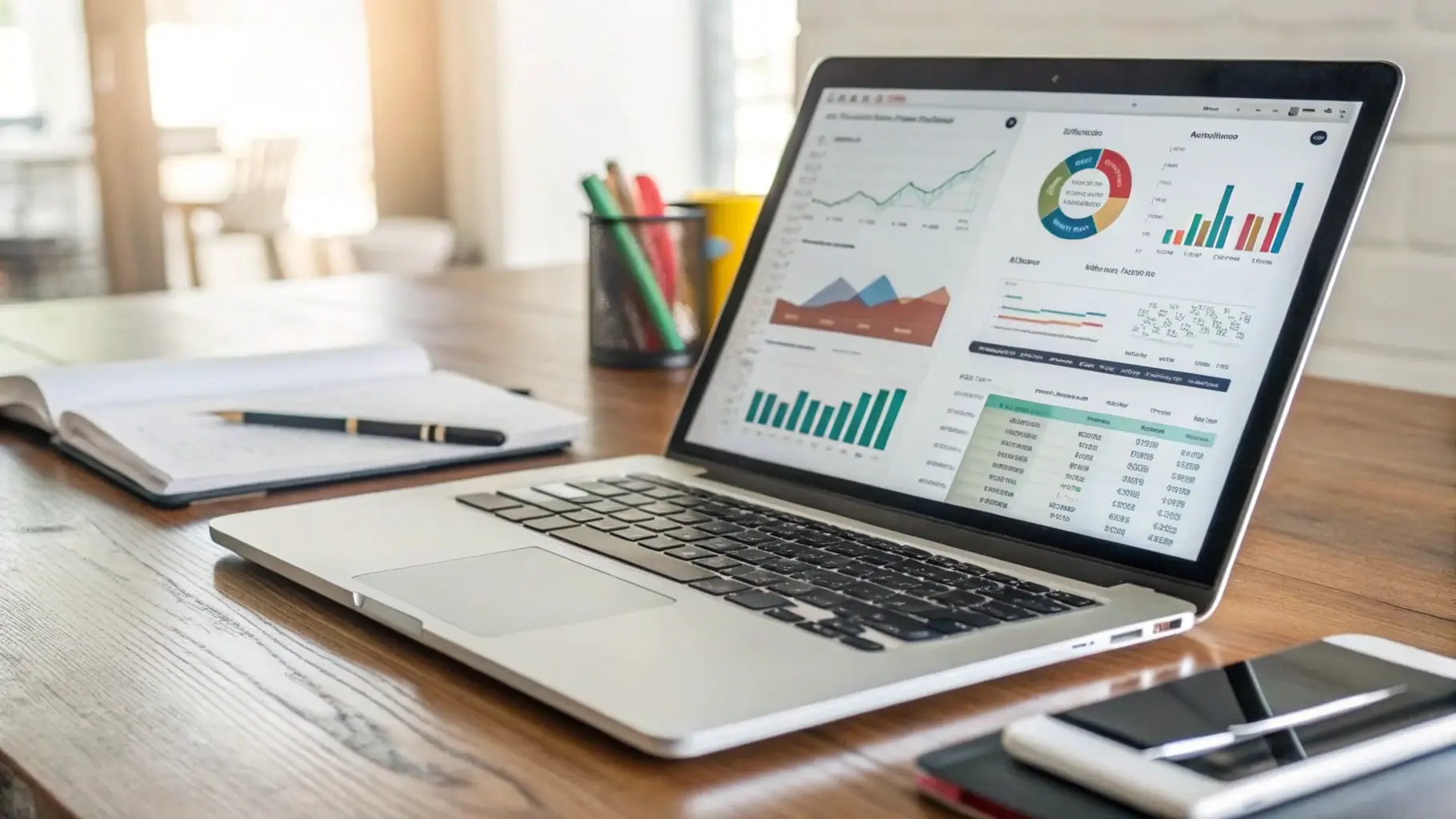 A screenshot of a user-friendly cash flow forecasting tool on a laptop screen, showing charts and data.